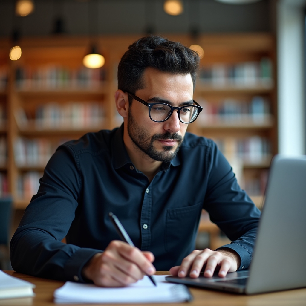 Persona che utilizza una piattaforma di e-learning su laptop in ambiente universitario