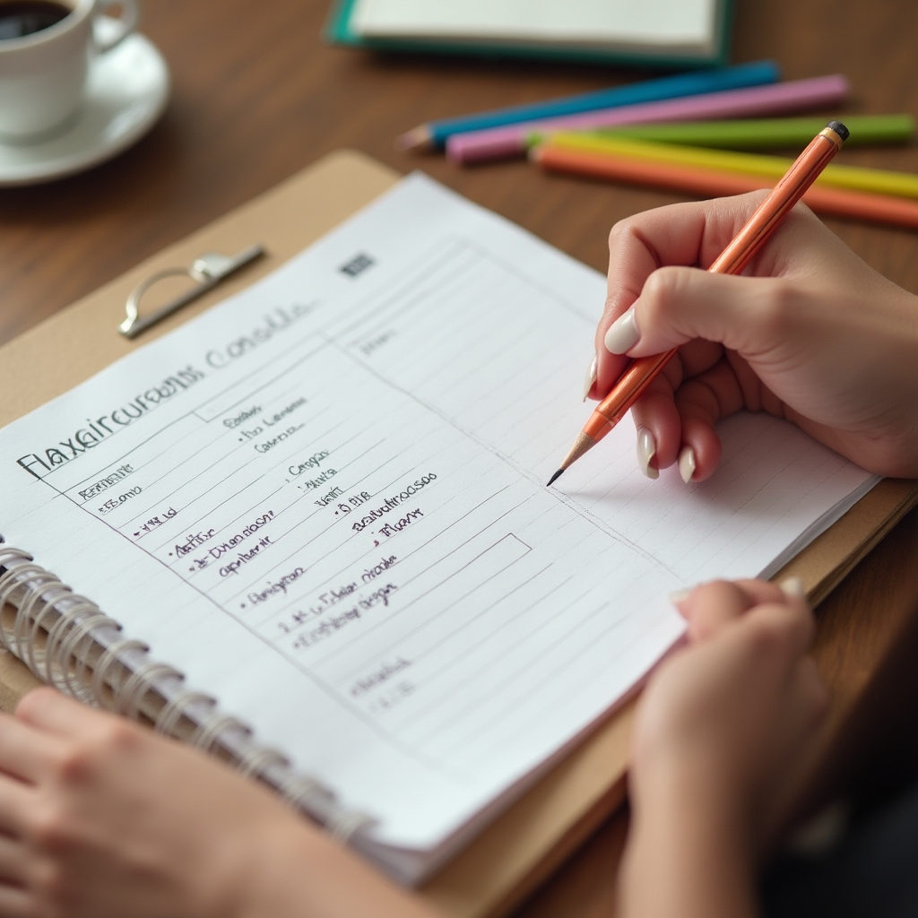 Quaderno con categorie di spesa annotate a mano