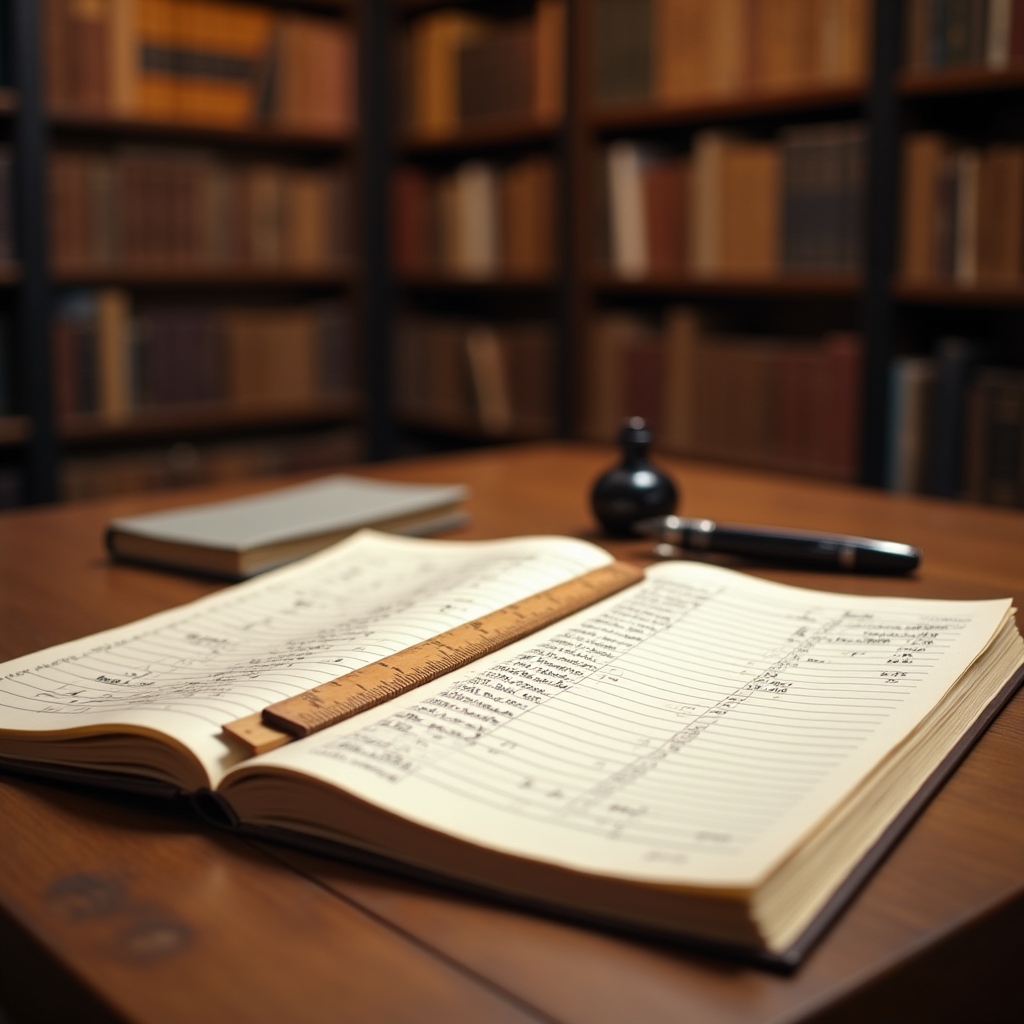 Libro mastro manuale con colonne di entrate e uscite scritte a mano, luce soffusa