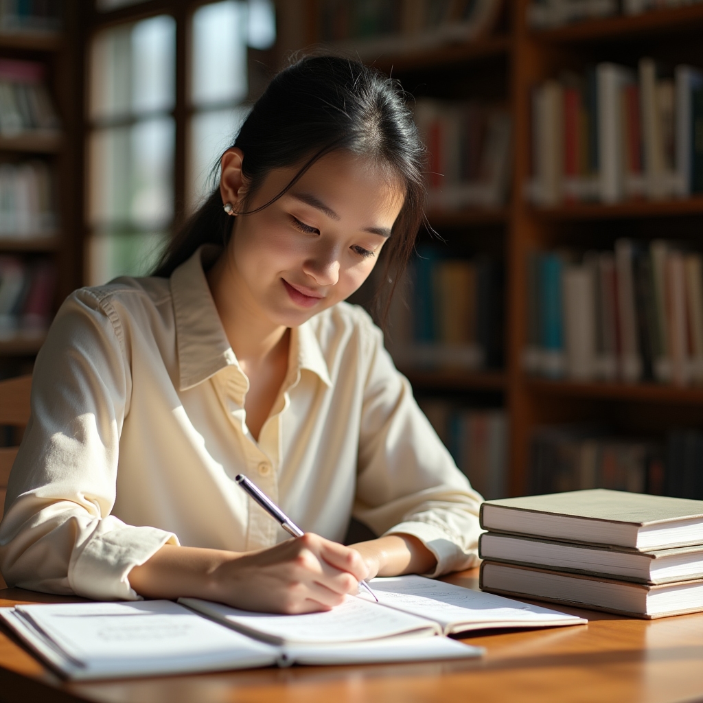 Studente che studia economia domestica con quaderno e materiali formativi